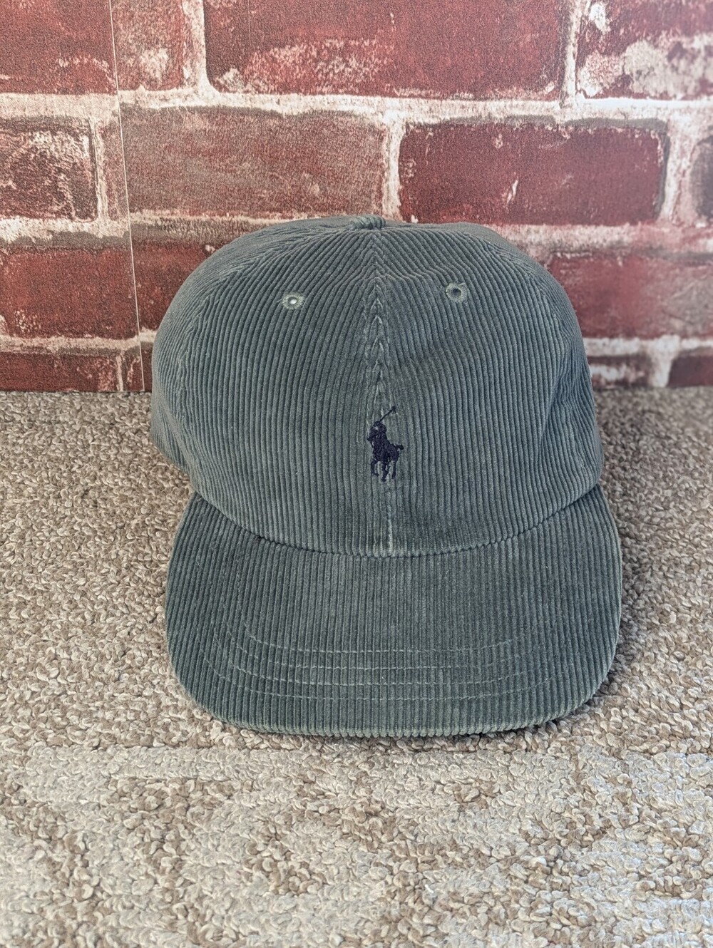 Polo Ralph Lauren Vintage 90s Baseball Hat Corduroy Green Pony Strapback OS